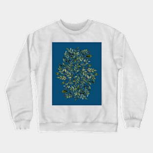 Seasonal branches and berries - green on blue Crewneck Sweatshirt